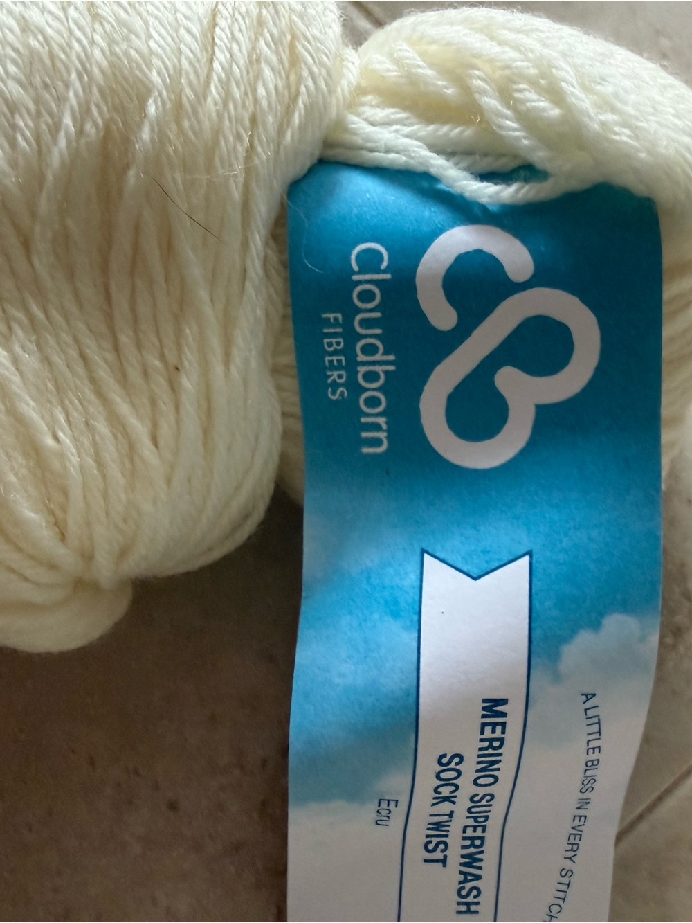 Cloudborn Fibers Merino Superwash Sock Twist Yarn - Ecru